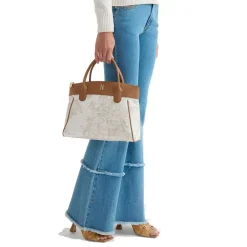 Borsa a Mano 1A Classe Alviero Martini linea Heritage Geo colore Geo White e Cuoio LC14