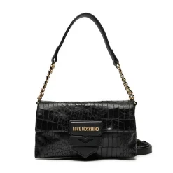 Borsa a Spalla con Tracolla LOVE MOSCHINO stampa Croco Nera