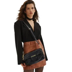 Borsa a Spalla con Tracolla LOVE MOSCHINO stampa Croco Nera