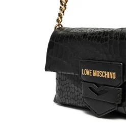 Borsa a Spalla con Tracolla LOVE MOSCHINO stampa Croco Nera