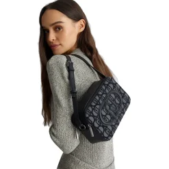 Borsa a Tracolla Doppio Scomparto LIU JO in Tessuto Jacquard Nero con Logo All Over