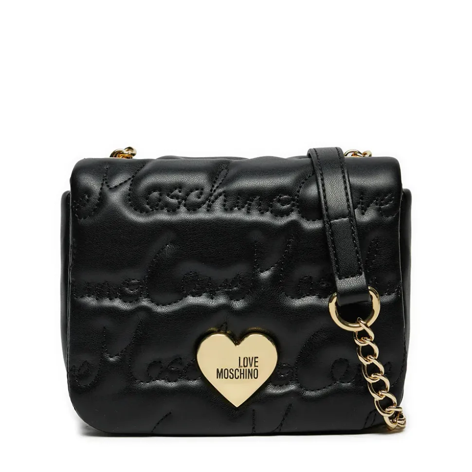 Borsa a Tracolla LOVE MOSCHINO Nera con Logo Ricamato All Over