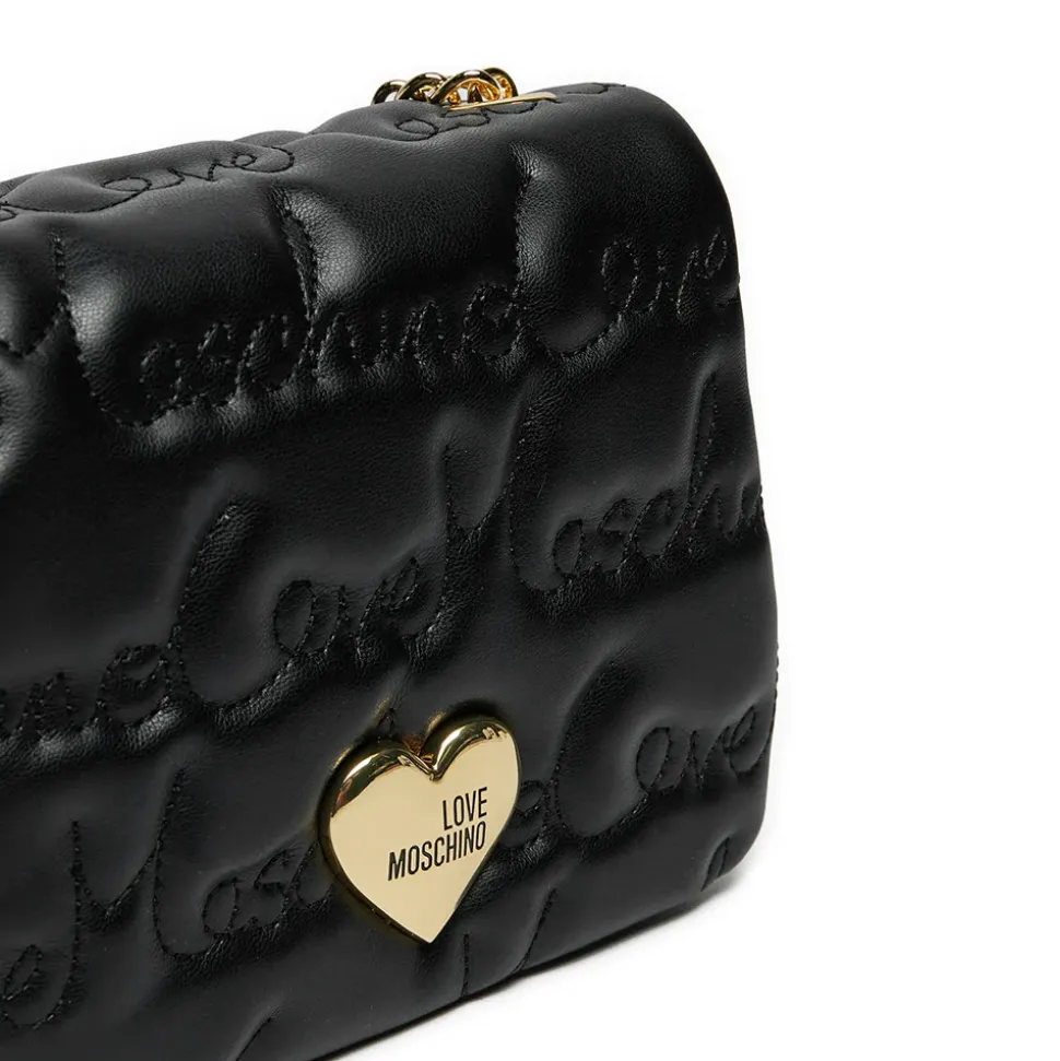Borsa a Tracolla LOVE MOSCHINO Nera con Logo Ricamato All Over