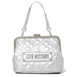 Borsa Donna a Mano con Chiusura a Scatto LOVE MOSCHINO linea Shiny Quilted Argento