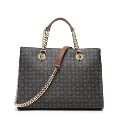 Borsa Donna a Mano con Tracolla POLLINI linea Heritage Logo Classic Nero e Marrone