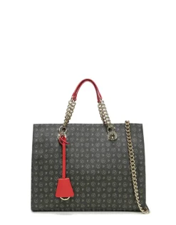 Borsa Donna a Mano con Tracolla POLLINI linea Heritage Logo Classic Nero e Lacca