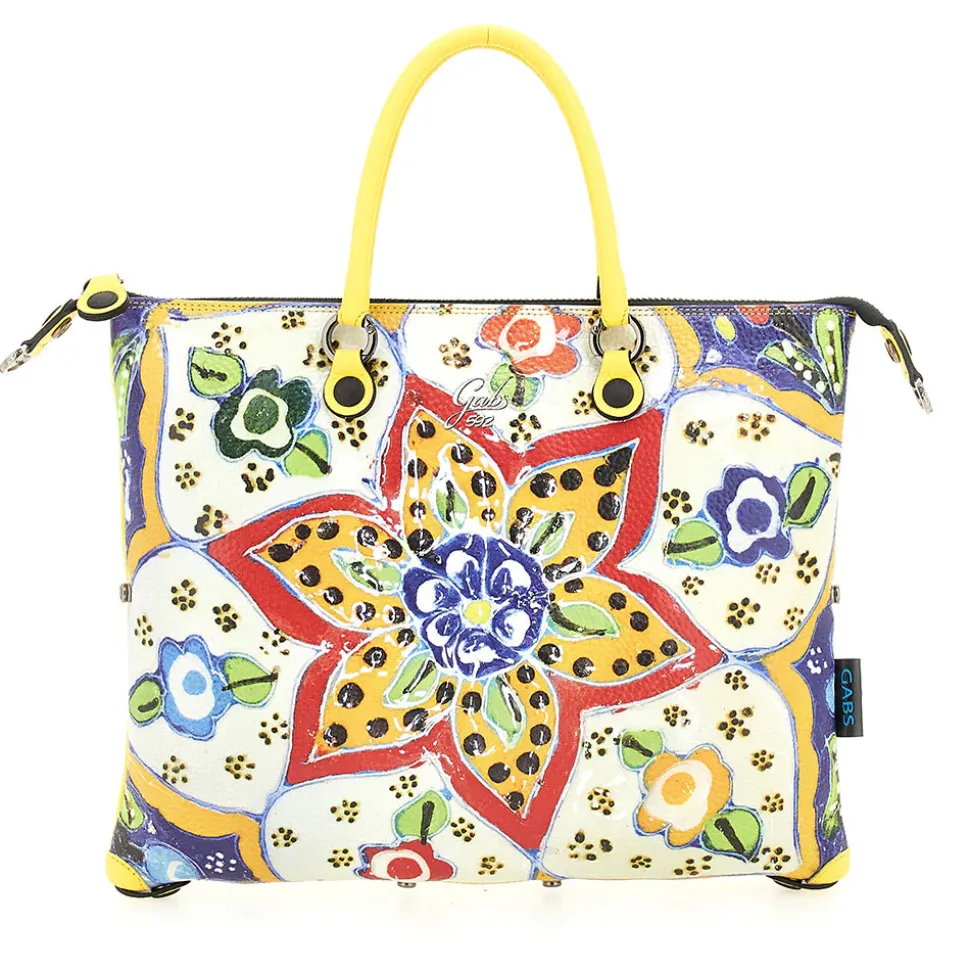 Borsa Donna a Mano con Tracolla GABS G3 PLUS Large in Pelle stampa Ceramica Fiori