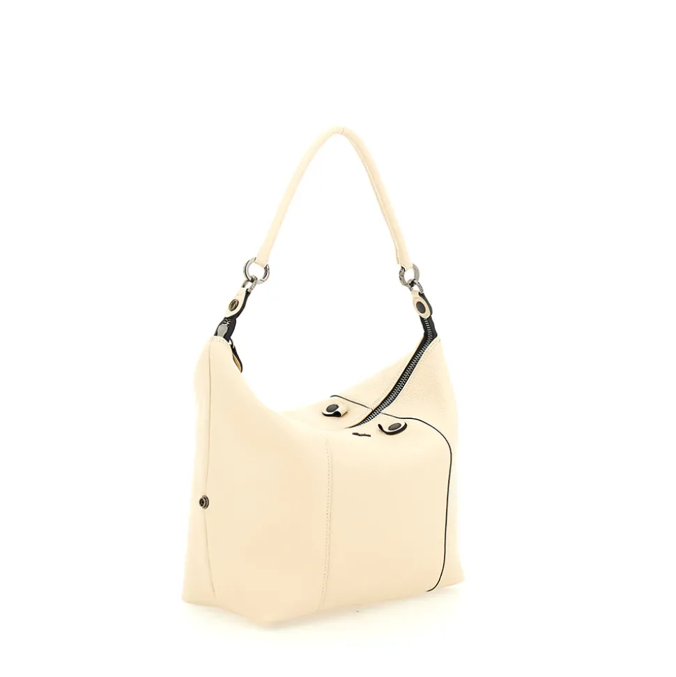 Borsa Donna a Mano con Tracolla GABS G3 PLUS Large in Pelle Martellata Beige Ecru