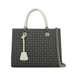 Borsa Donna a Mano con Tracolla POLLINI linea Heritage Logo Classic Nero e Avorio