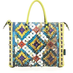 Borsa Donna a Mano con Tracolla GABS G3 PLUS Trip in Pelle stampa Paillettes Rombi Large