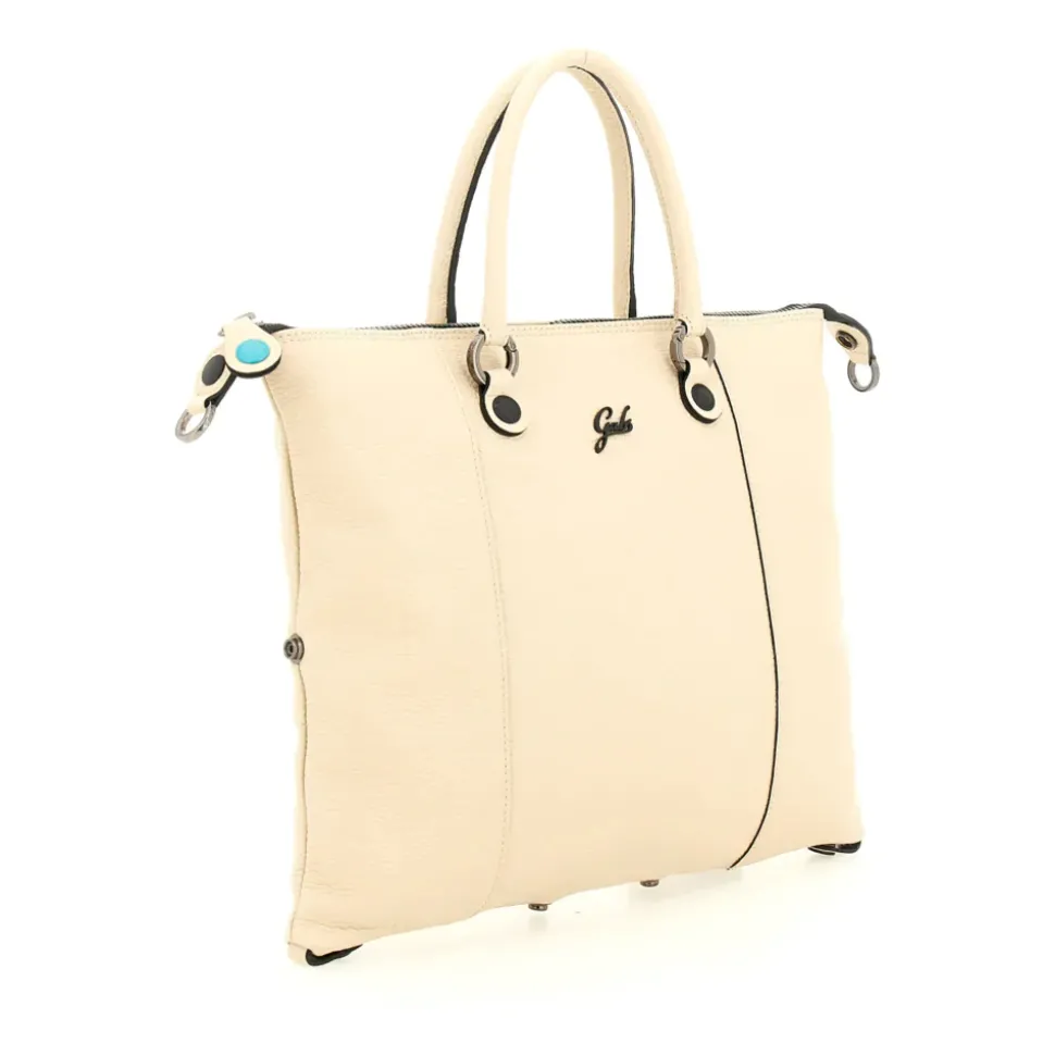 Borsa Donna a Mano con Tracolla GABS G3 PLUS Medium in Pelle Martellata Beige Ecru