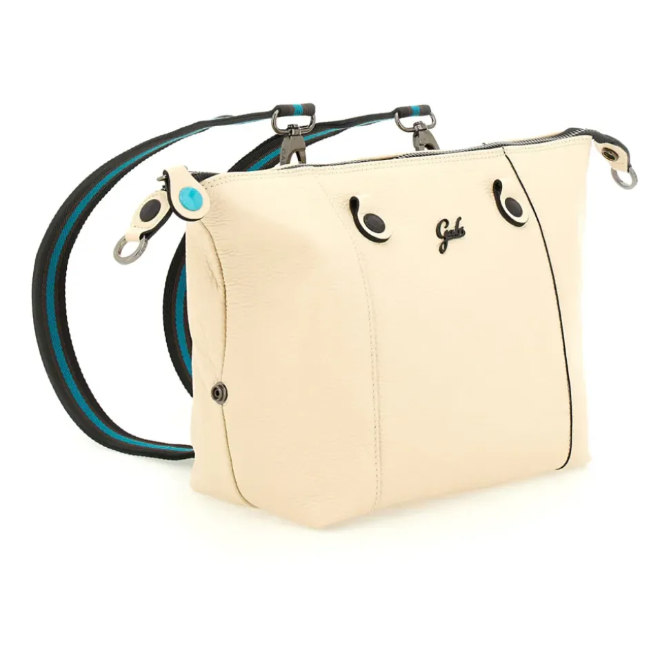 Borsa Donna a Mano con Tracolla GABS G3 PLUS Medium in Pelle Martellata Beige Ecru