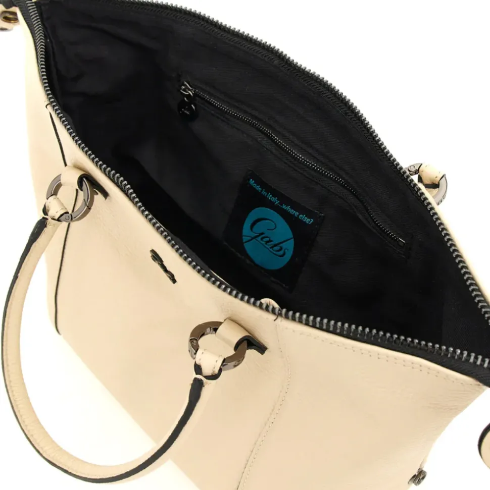 Borsa Donna a Mano con Tracolla GABS G3 PLUS Medium in Pelle Martellata Beige Ecru