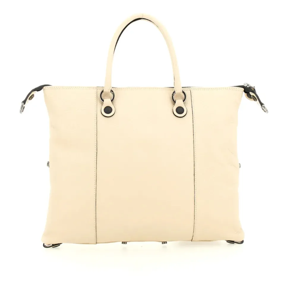 Borsa Donna a Mano con Tracolla GABS G3 PLUS Medium in Pelle Martellata Beige Ecru