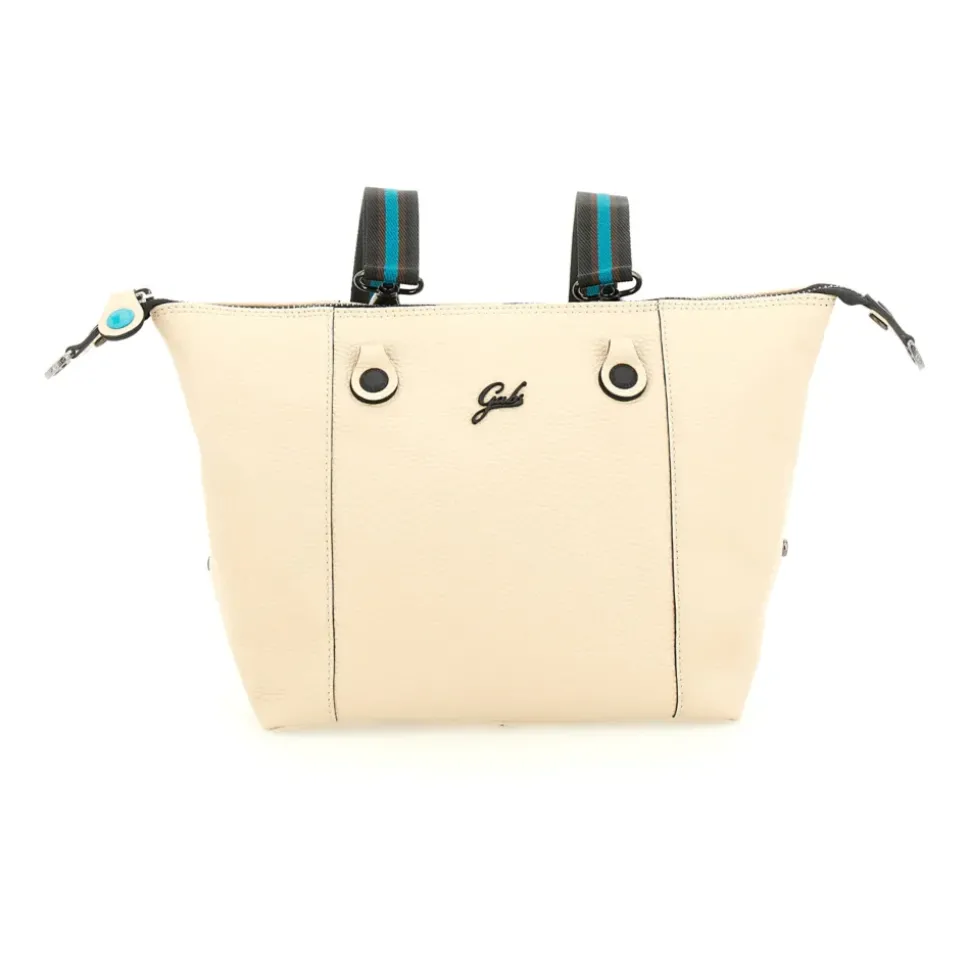 Borsa Donna a Mano con Tracolla GABS G3 PLUS Medium in Pelle Martellata Beige Ecru