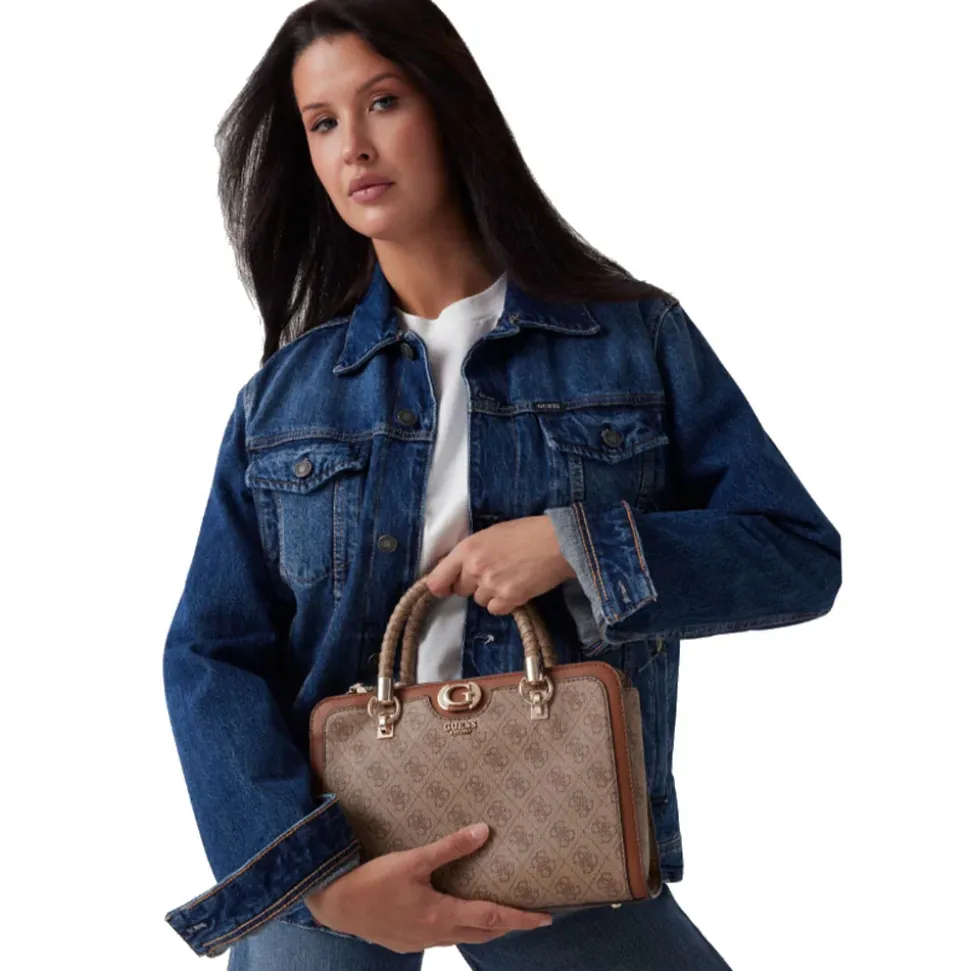 Borsa Donna a Mano GUESS Linea Orlina colore Latte Logo - Brown Misura Grande