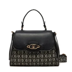 Borsa Donna a Mano LIU JO in Tessuto Jacquard Nero con Logo All Over