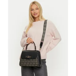 Borsa Donna a Mano LIU JO in Tessuto Jacquard Nero con Logo All Over