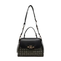 Borsa Donna a Mano LIU JO in Tessuto Jacquard Nero con Logo All Over