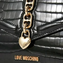 Borsa Donna a Mano LOVE MOSCHINO linea Chain Detail stampa Cocco Nero