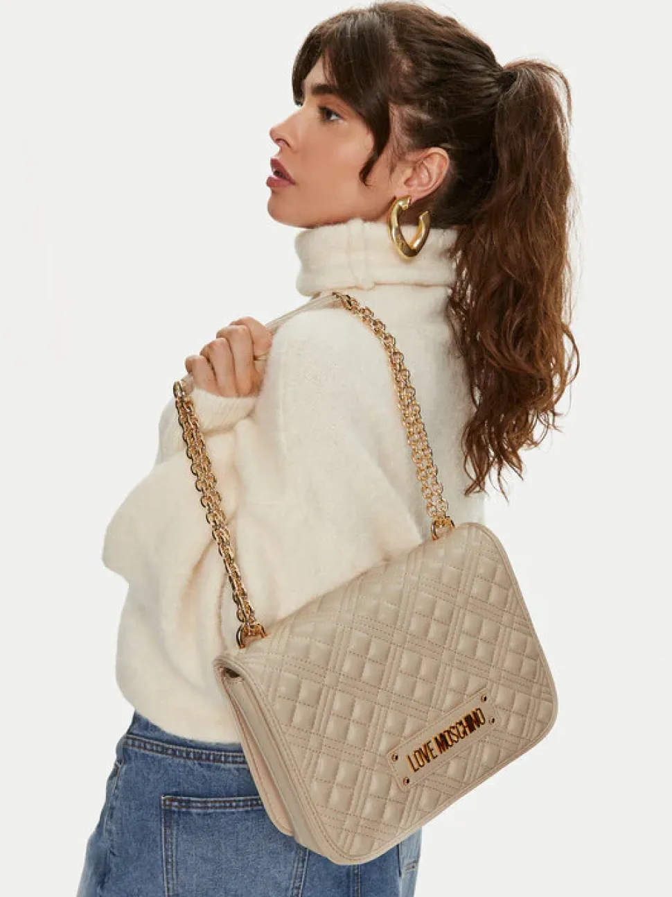 Borsa Donna a Spalla con Tracolla LOVE MOSCHINO linea Quilted colore Avorio