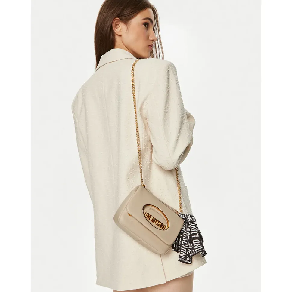 Borsa Donna a Spalla e Tracolla LOVE MOSCHINO Avorio con Foulard Logato