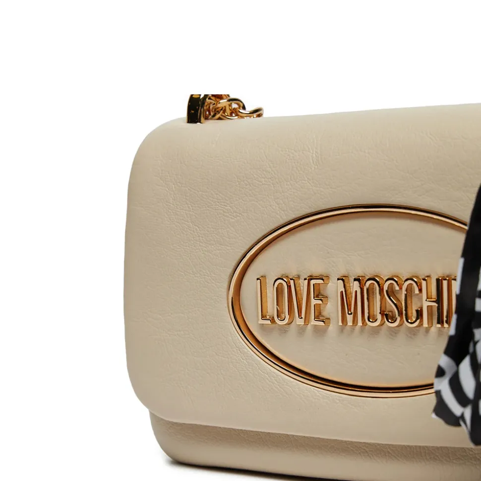 Borsa Donna a Spalla e Tracolla LOVE MOSCHINO Avorio con Foulard Logato