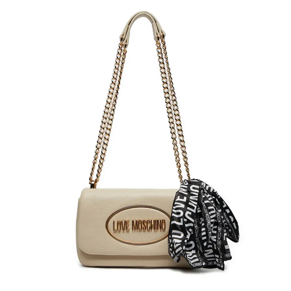 Borsa Donna a Spalla e Tracolla LOVE MOSCHINO Avorio con Foulard Logato