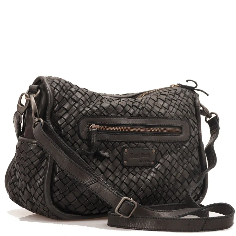 Borsa Donna a Spalla e Tracolla GIANNI CONTI in Pelle Intrecciata Nera