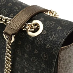 Borsa Donna a Spalla e Tracolla POLLINI Linea Heritage Logo Classic Nero e Bronzo