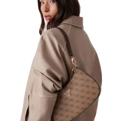 Borsa Donna a Spalla GUESS Linea Noelle colore Latte Logo - Brown Misura Piccola