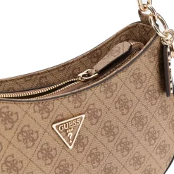 Borsa Donna a Spalla GUESS Linea Noelle colore Latte Logo - Brown Misura Piccola
