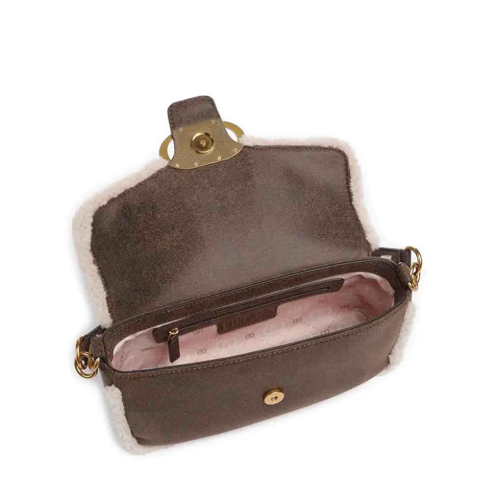 Borsa Donna a Spalla LIU JO in Tessuto Spalmato Marrone con Inserti Teddy