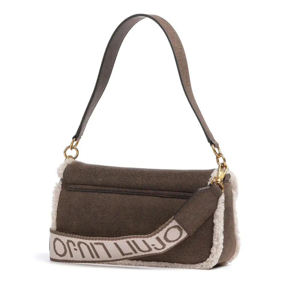 Borsa Donna a Spalla LIU JO in Tessuto Spalmato Marrone con Inserti Teddy