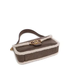 Borsa Donna a Spalla LIU JO in Tessuto Spalmato Marrone con Inserti Teddy