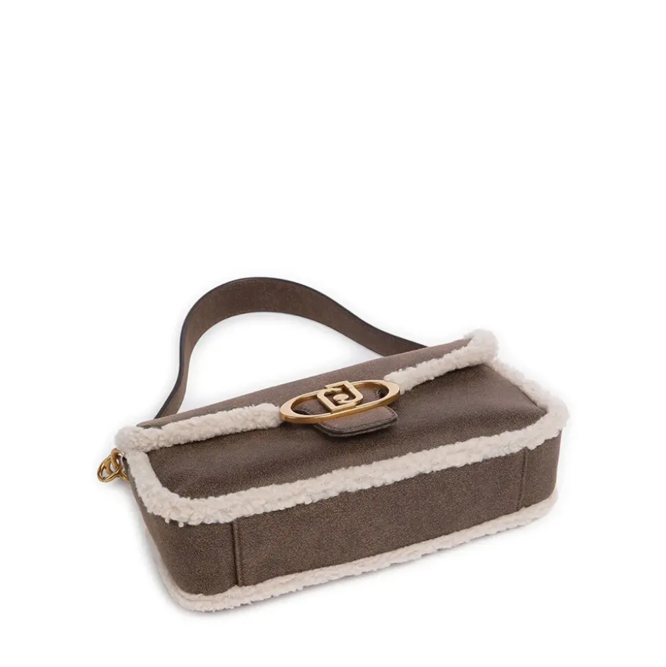 Borsa Donna a Spalla LIU JO in Tessuto Spalmato Marrone con Inserti Teddy