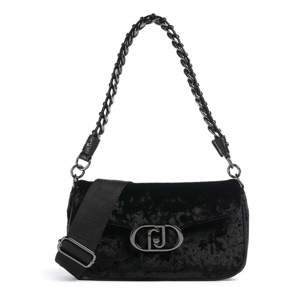 Borsa Donna a Spalla LIU JO Effetto Velluto Nero con Logo