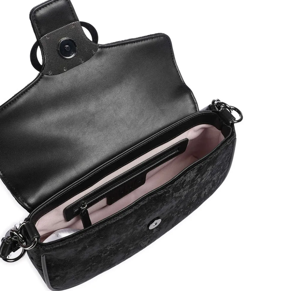 Borsa Donna a Spalla LIU JO Effetto Velluto Nero con Logo