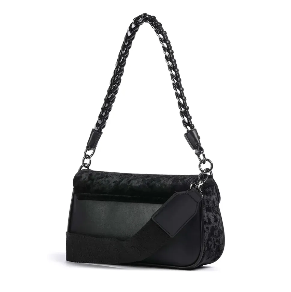 Borsa Donna a Spalla LIU JO Effetto Velluto Nero con Logo