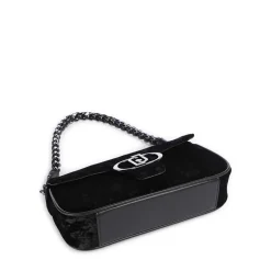 Borsa Donna a Spalla LIU JO Effetto Velluto Nero con Logo
