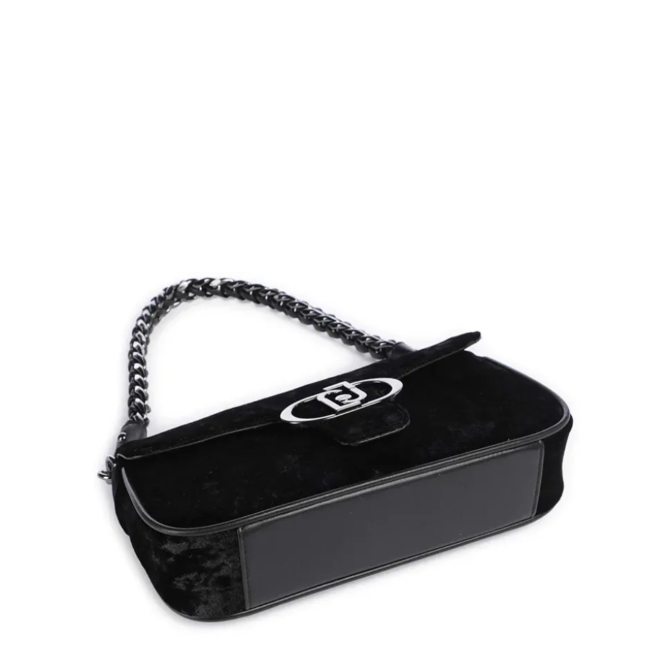 Borsa Donna a Spalla LIU JO Effetto Velluto Nero con Logo