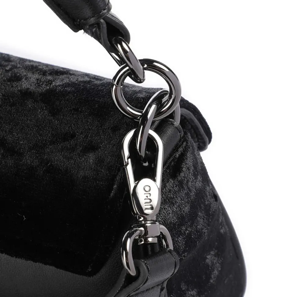 Borsa Donna a Spalla LIU JO Effetto Velluto Nero con Logo
