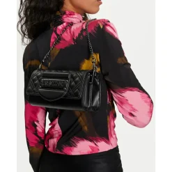 Borsa Donna a Spalla LOVE MOSCHINO linea Quilted Tab Nero con Logo Canna di Fucile