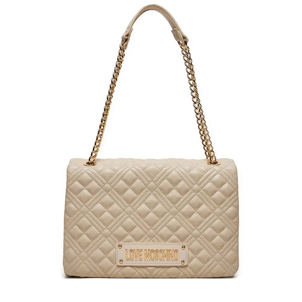 Borsa Donna a Spalla Trapuntata LOVE MOSCHINO linea Lettering Logo Avorio