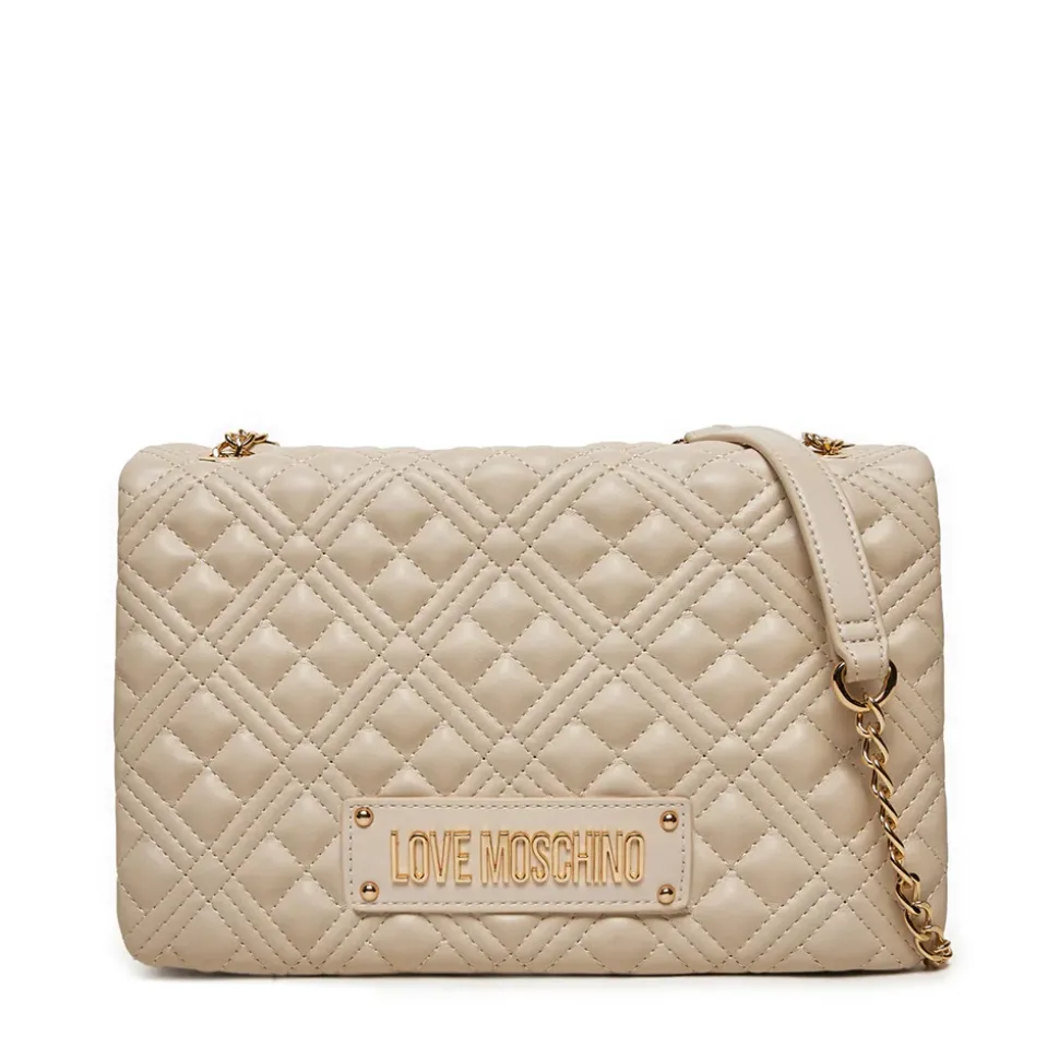 Borsa Donna a Spalla Trapuntata LOVE MOSCHINO linea Lettering Logo Avorio
