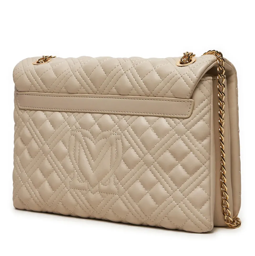 Borsa Donna a Spalla Trapuntata LOVE MOSCHINO linea Lettering Logo Avorio