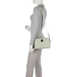 Borsa Donna a Tracolla chiusa con Zip COCCINELLE in Pelle Linea Liya Signature colore Celadon Green