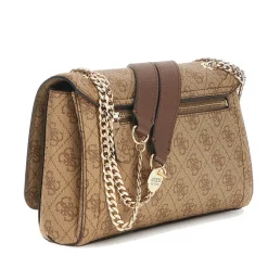 Borsa Donna a Tracolla GUESS Chiusa con Pattina Linea Noelle colore Latte Logo - Brown