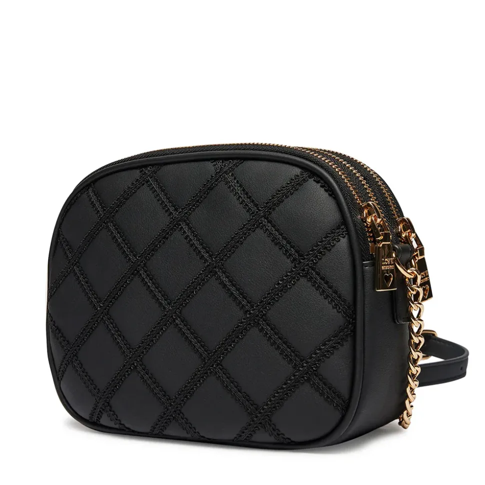 Borsa Donna a Tracolla LOVE MOSCHINO con Ricamo a Scacchi Nero