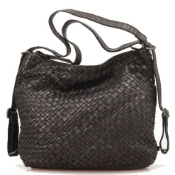 Borsa Donna con Portabilità a Zaino GIANNI CONTI in Pelle Intrecciata Nera